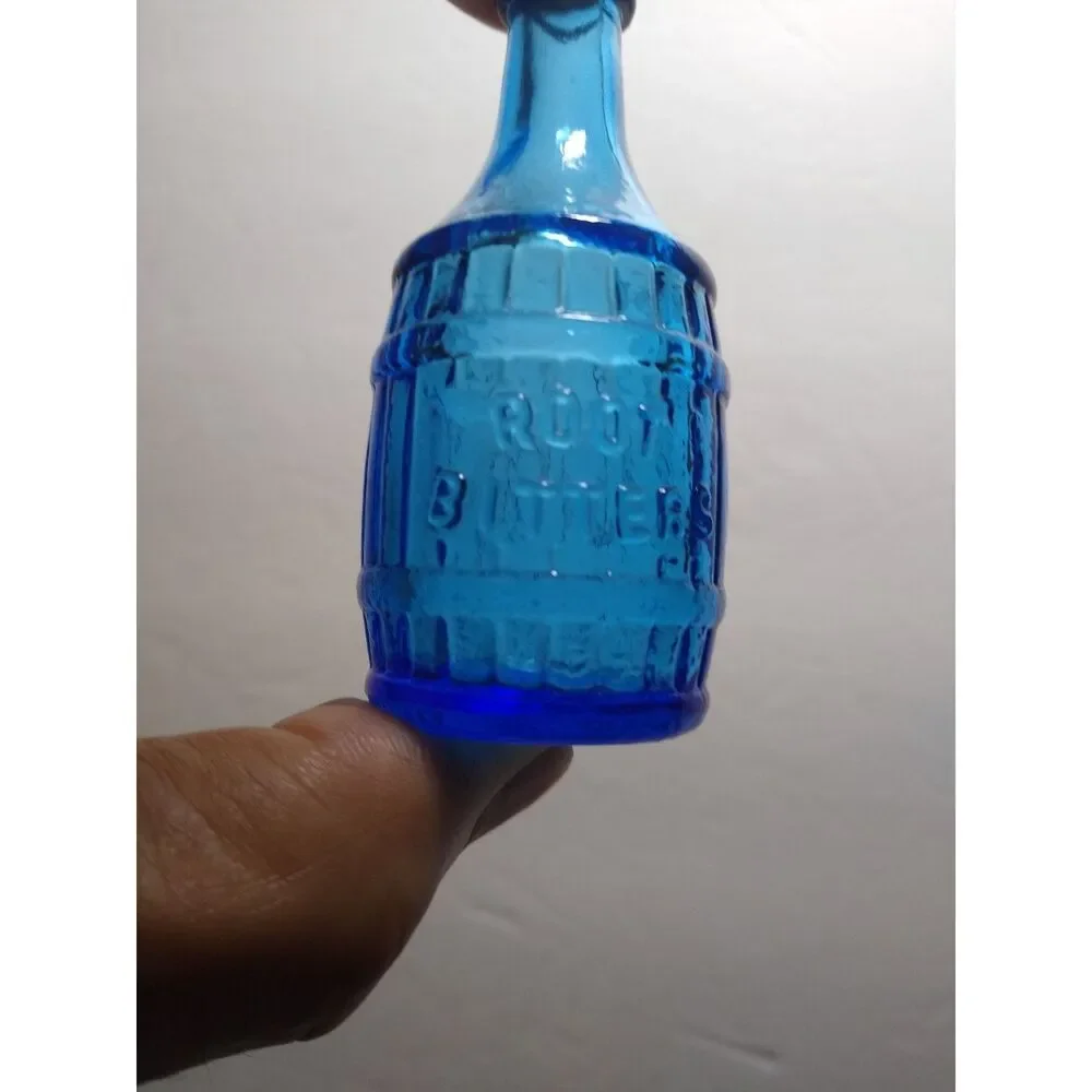 Wheaton Blue Root Beer Bitters Carnival Glass Bottle Medicine 1970's Mini 3